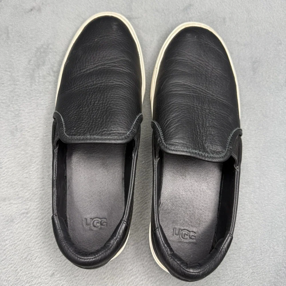 UGG Jass Men's Size 10 Black Leather Slip-On Sneakers Casual Shoes